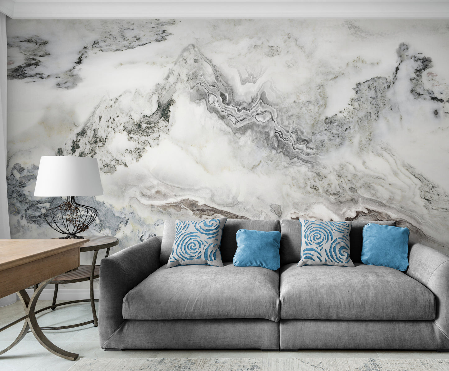 Black and white marble wallpaper mural, Abstract self adhesive wallpaper, Temporary accent wall mural, Mural for living room, Peel and stick wallpaper