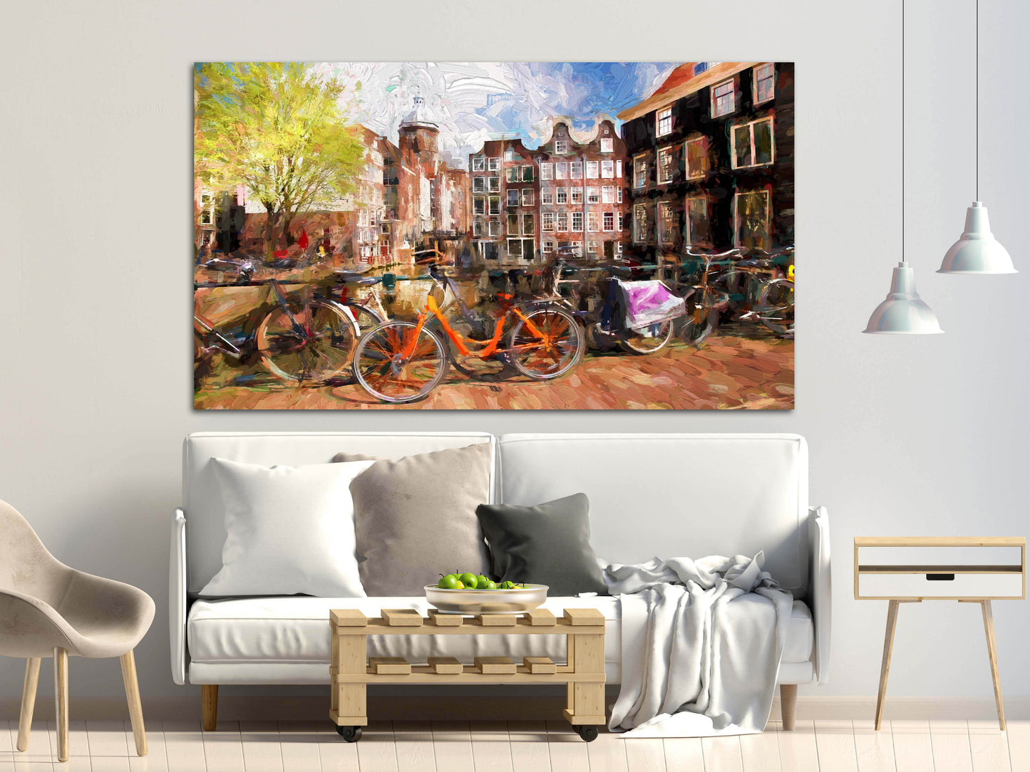 Vintage wall art paintings on canvas, home decor, city multi panel wall art, canvas print, trendy wall art, city street art bicycle wall art