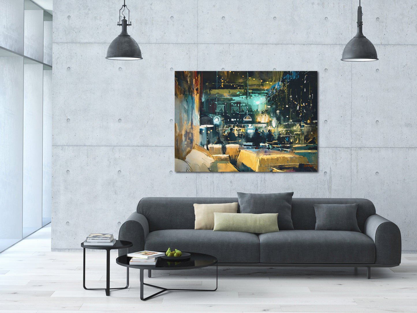 Modern wall art paintings on canvas, Abstract painting,home wall decor, abstract print, Colorful interior of bar and restaurant at night