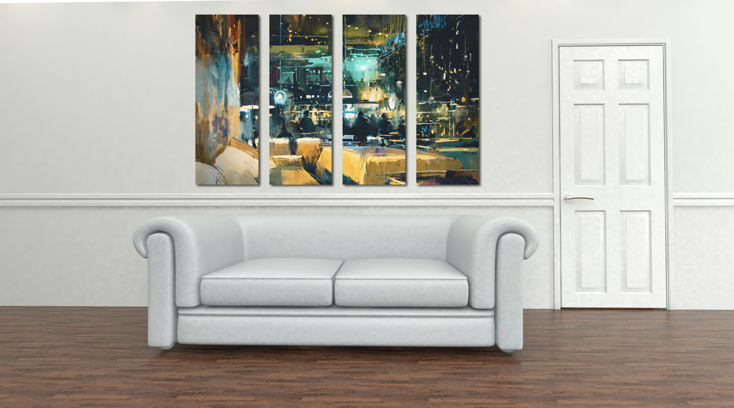 Modern wall art paintings on canvas, Abstract painting,home wall decor, abstract print, Colorful interior of bar and restaurant at night