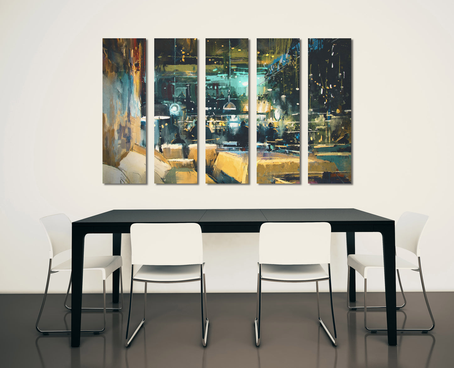 Modern wall art paintings on canvas, Abstract painting,home wall decor, abstract print, Colorful interior of bar and restaurant at night