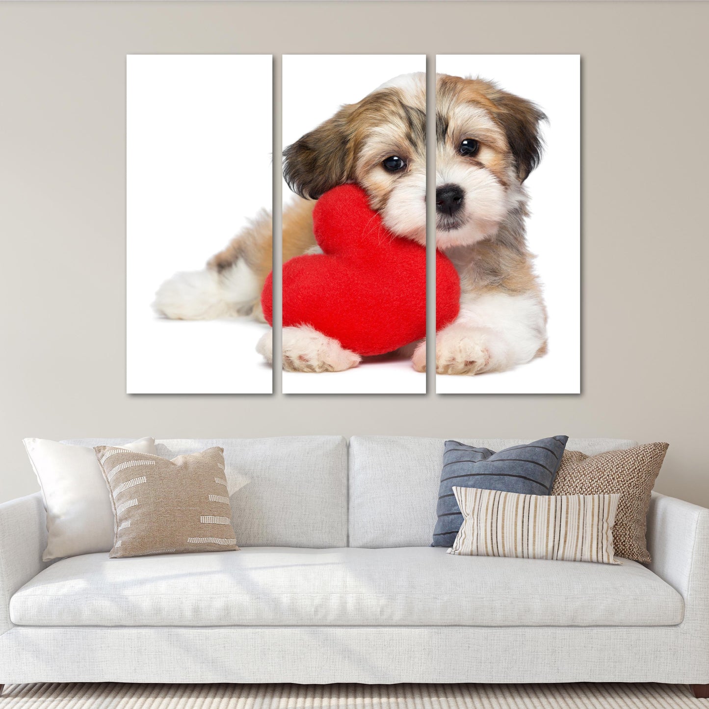 Red heart wall art, Love wall art paintings on canvas, valentines day gift, love picture, pet paintings, Valentine dog, heart wall decor