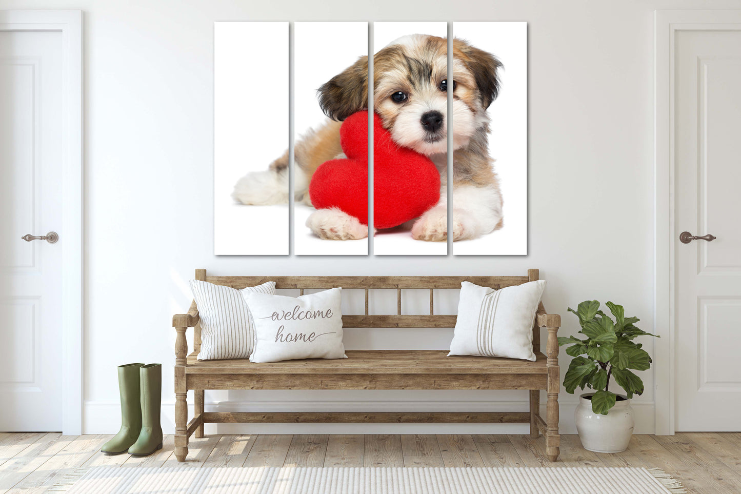 Red heart wall art, Love wall art paintings on canvas, valentines day gift, love picture, pet paintings, Valentine dog, heart wall decor