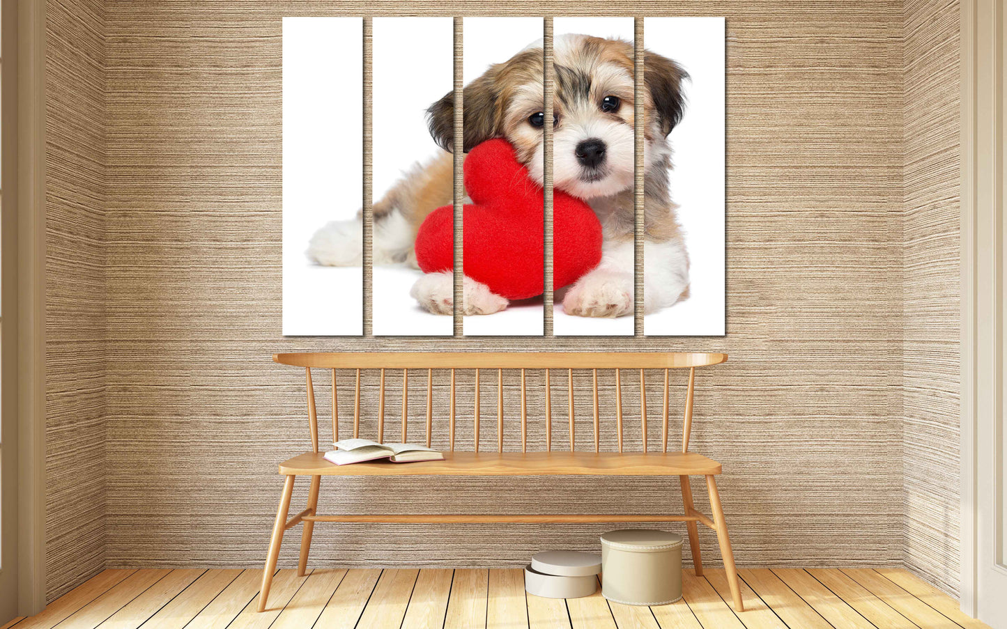 Red heart wall art, Love wall art paintings on canvas, valentines day gift, love picture, pet paintings, Valentine dog, heart wall decor