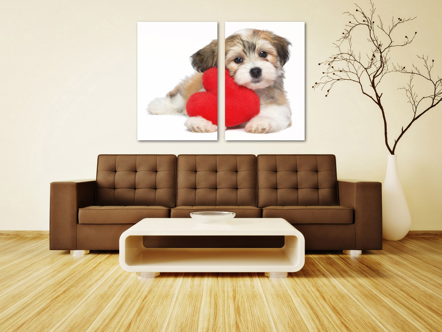 Red heart wall art, Love wall art paintings on canvas, valentines day gift, love picture, pet paintings, Valentine dog, heart wall decor