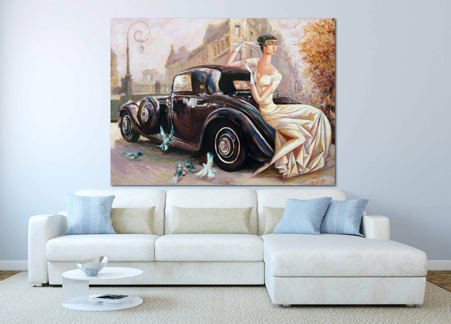 Retro aristocratic lady wall art Aesthetic room decor vintage oil painting on canvas Retro car wall art