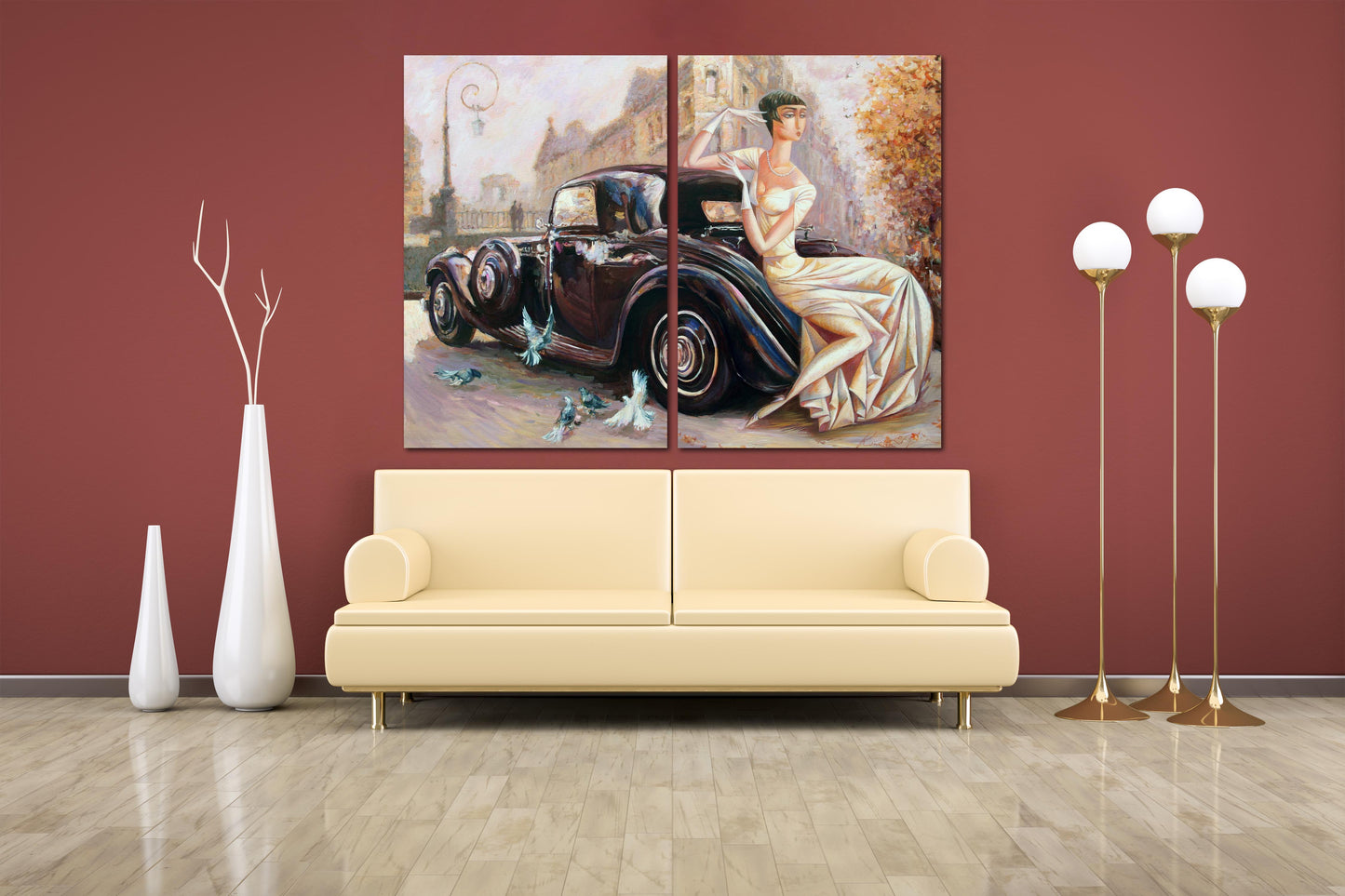 Retro aristocratic lady wall art Aesthetic room decor vintage oil painting on canvas Retro car wall art