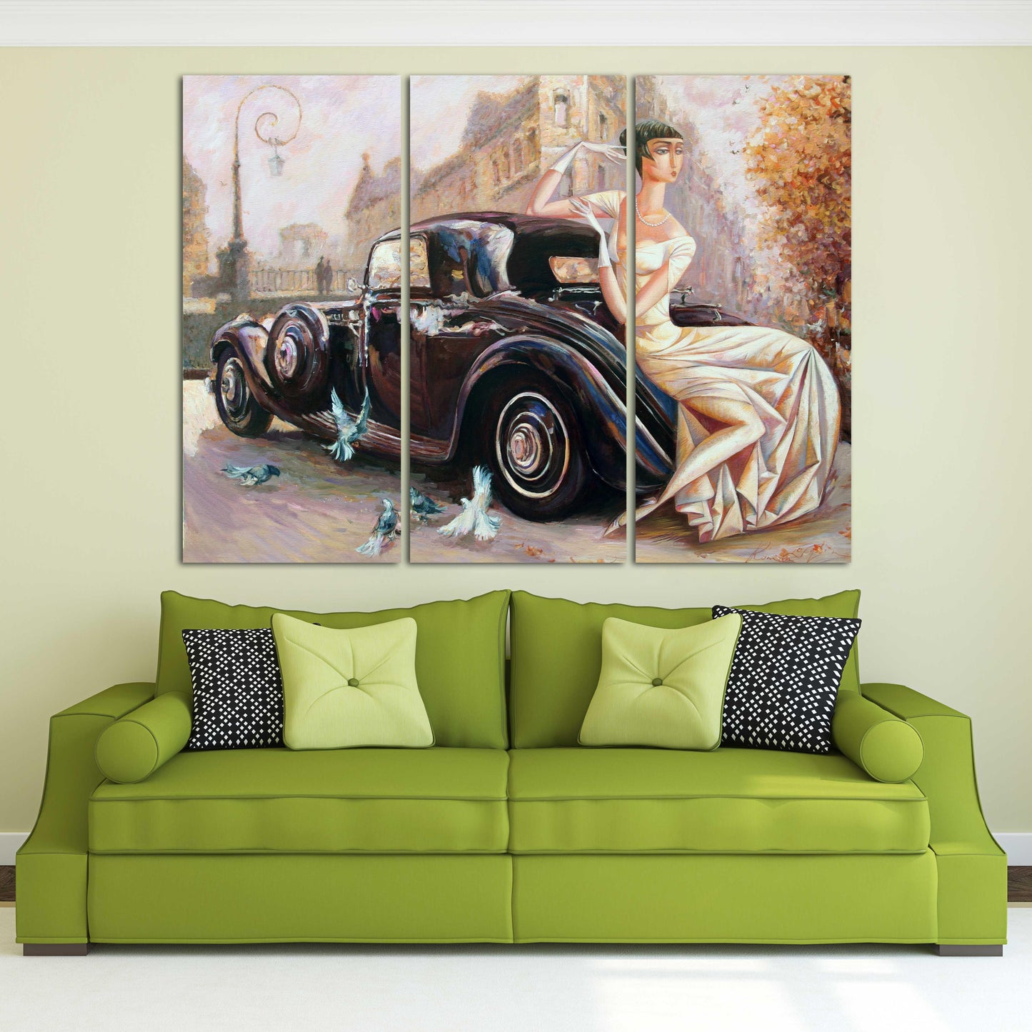 Retro aristocratic lady wall art Aesthetic room decor vintage oil painting on canvas Retro car wall art