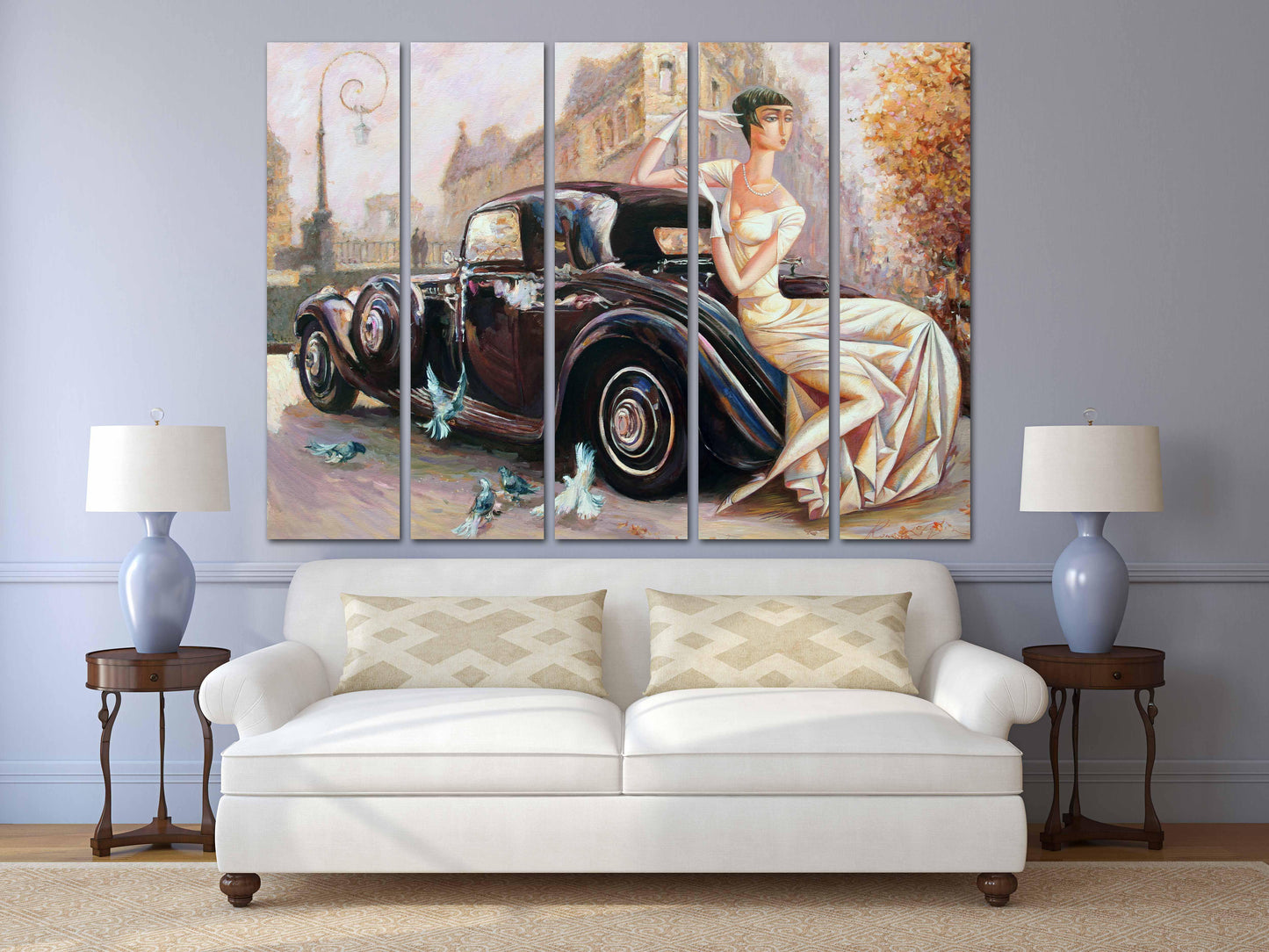 Retro aristocratic lady wall art Aesthetic room decor vintage oil painting on canvas Retro car wall art