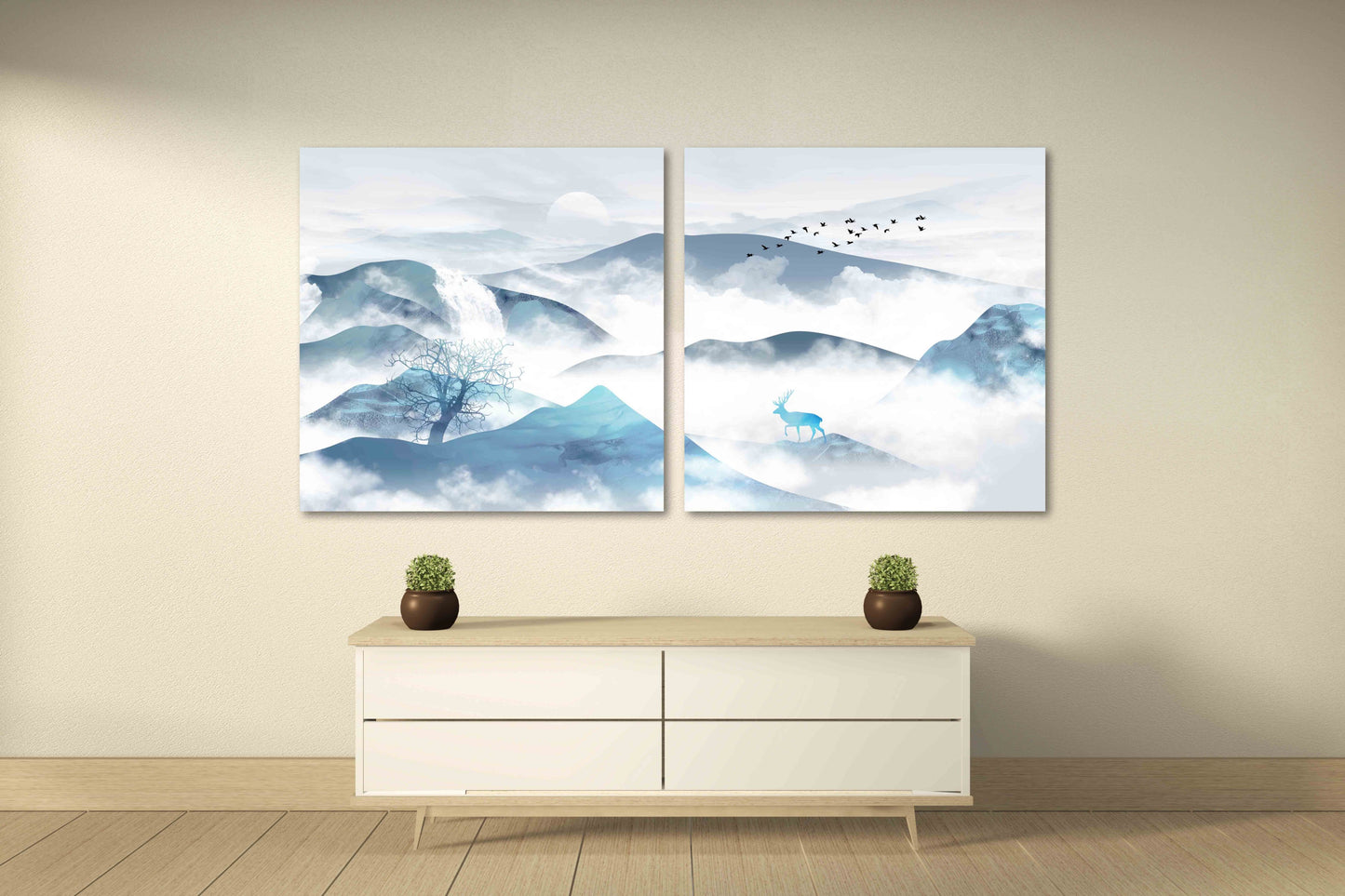 Blue ridge mountains wall art Smoky mountains wall art Outdoors mountains wall art Deer printable Canvas painting