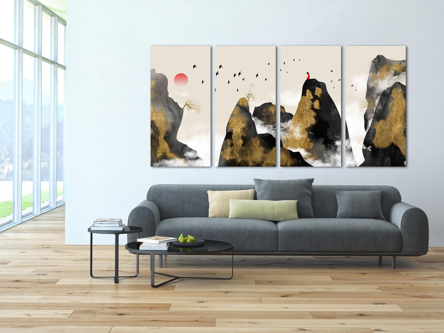 Framed wall art mountains Rocks and mountains 3 panel canvas Wall decor outdoors Mountains wall art Canvas painting