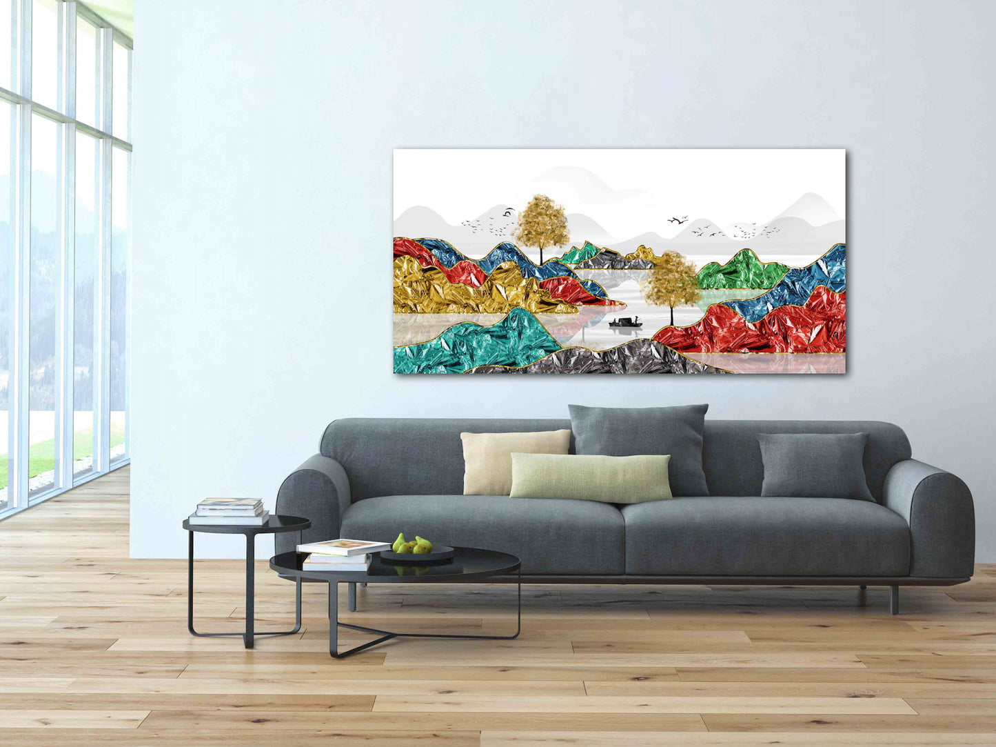 Mountain lake painting original art lake Framed wall art mountains Outdoors mountains Canvas painting Home wall decor Rocks and mountains