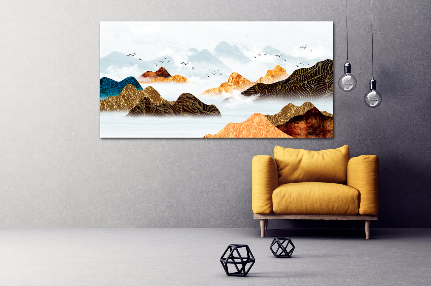 Mountain lake painting original art lake Framed wall art mountains Canvas painting Home wall decor Rocks and mountains 3 piece frame canvas