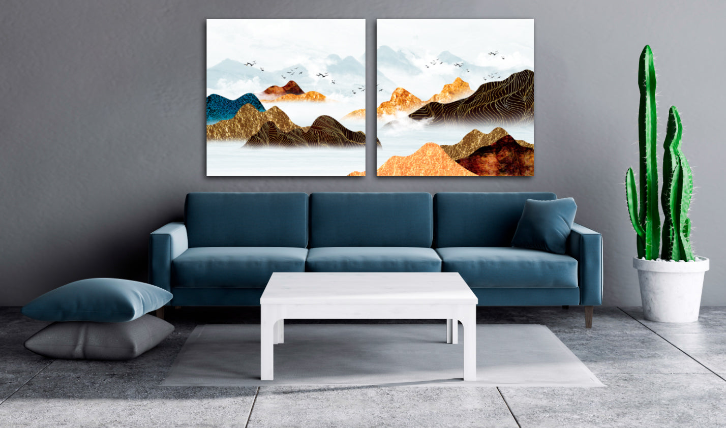 Mountain lake painting original art lake Framed wall art mountains Canvas painting Home wall decor Rocks and mountains 3 piece frame canvas