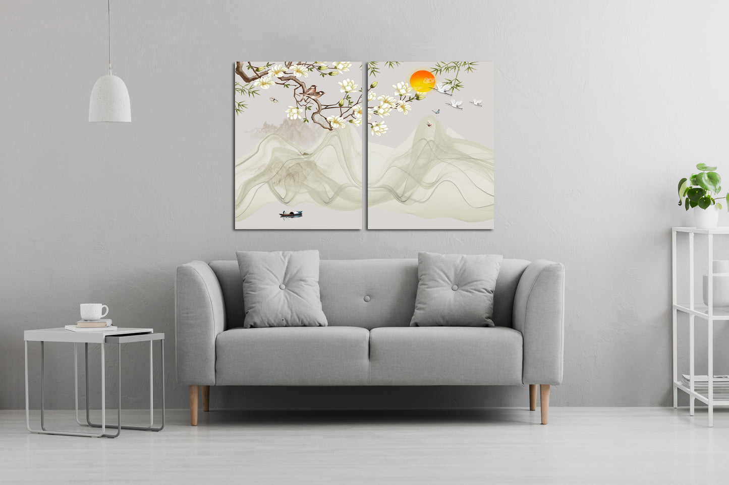 Sakura wall art deco, flower wall art, japanese wall art, asian wall art, extra large wall art, floral canvas painting, calm horizontal art
