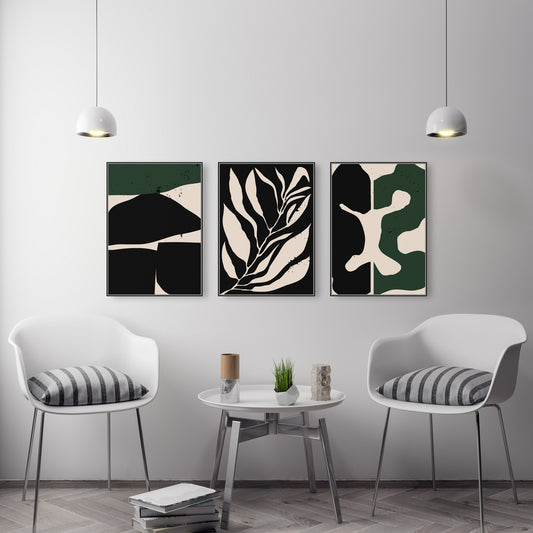 Mid Century Modern abstrakte Wandkunst, druckbares Wandkunst-Set von 3, minimalistische Wandkunst, geometrisches Leinwandgemälde