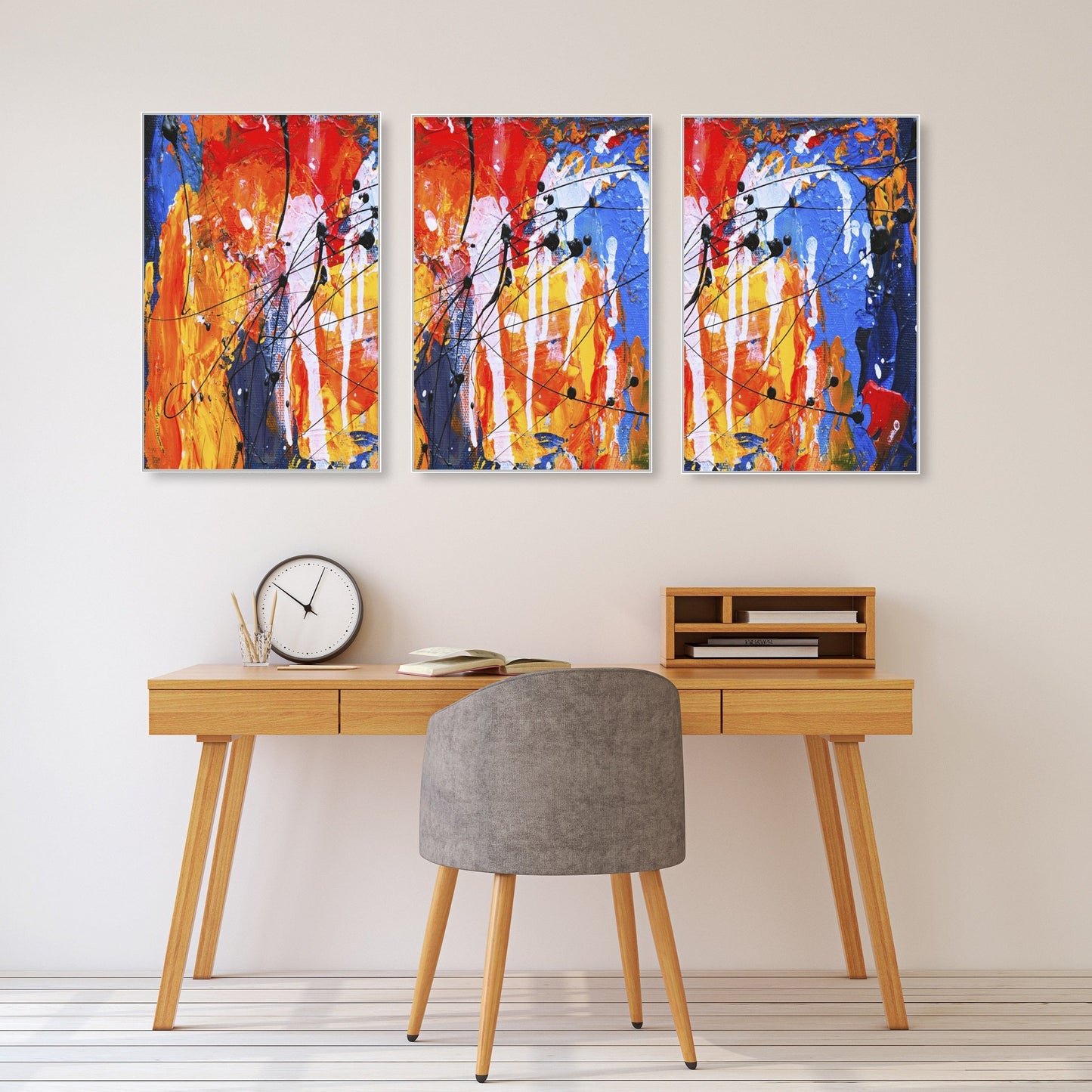 Abstract wall art, modern wall art paintings on canvas, decorative gift, printable wall art set of 3, multi panel wall art