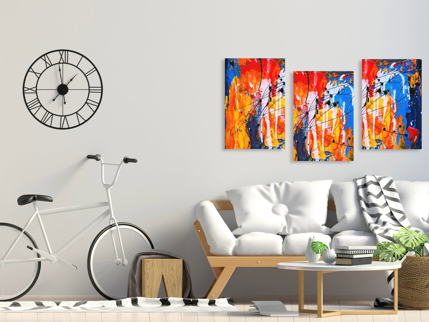 Abstract wall art, modern wall art paintings on canvas, decorative gift, printable wall art set of 3, multi panel wall art