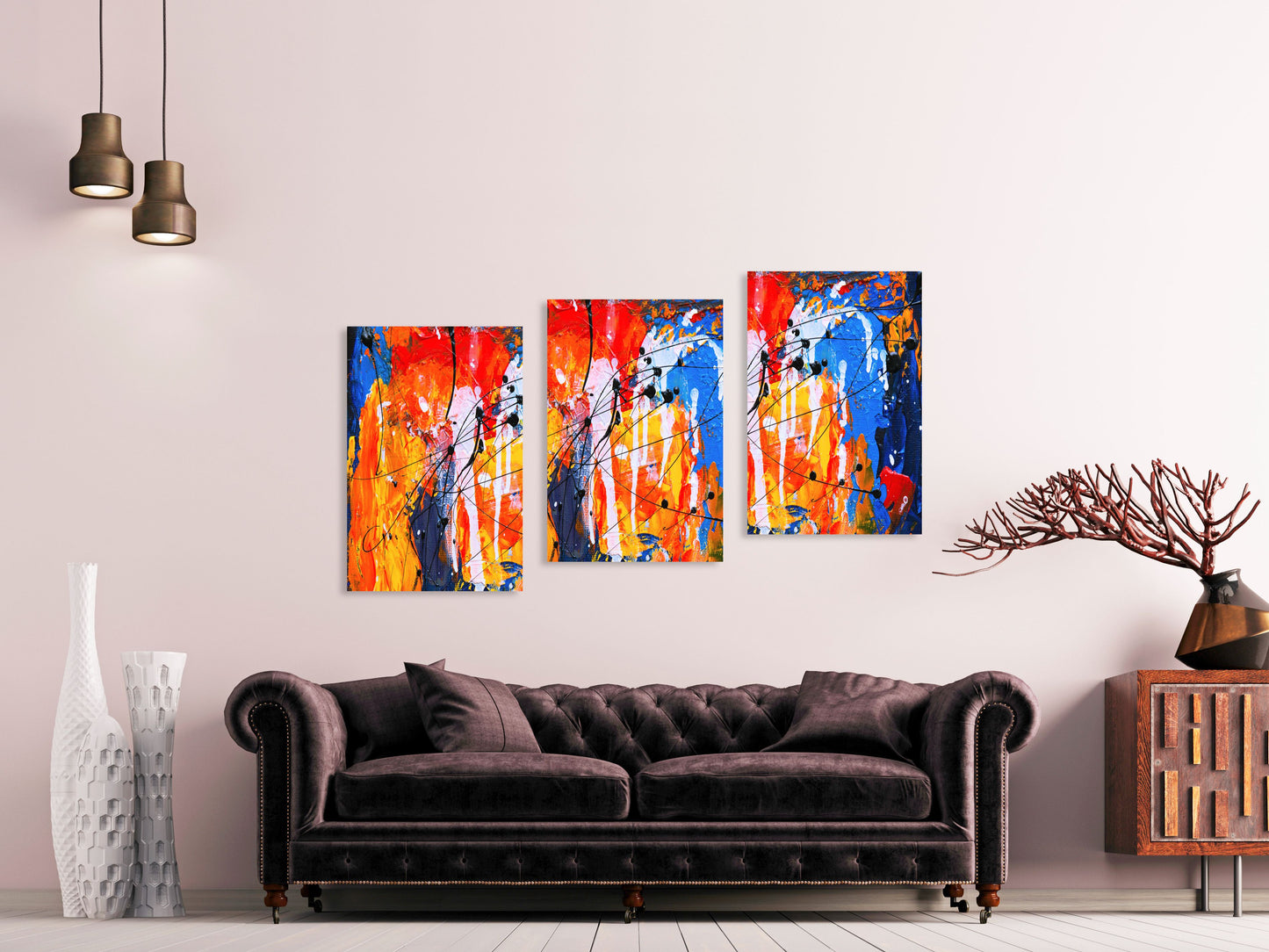 Abstract wall art, modern wall art paintings on canvas, decorative gift, printable wall art set of 3, multi panel wall art