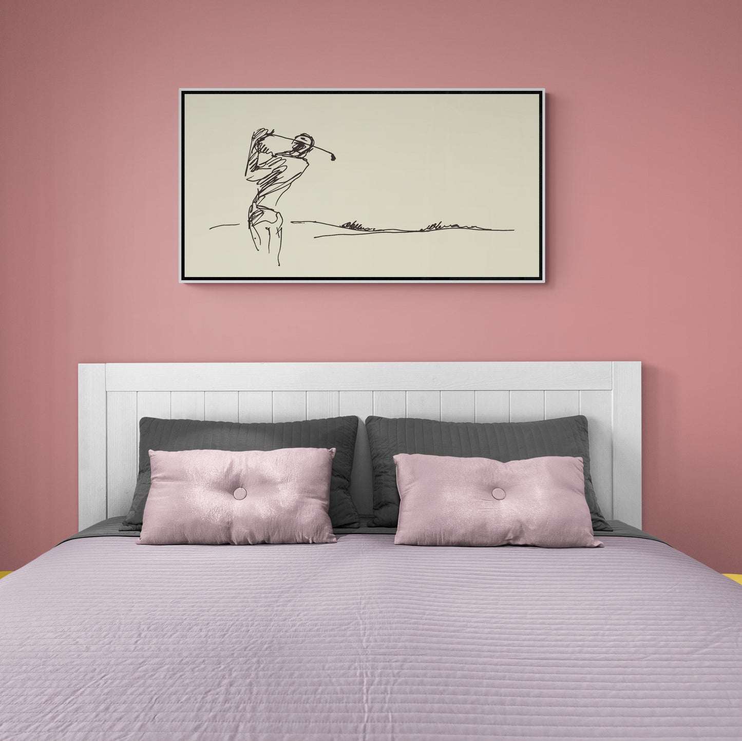 Golf-Wandkunst, Sport-Kunstdruck, minimalistisches Kunstwerk, gerahmte einzeilige Wandkunst, weiß-schwarzer Leinwanddruck, moderne Wandkunst
