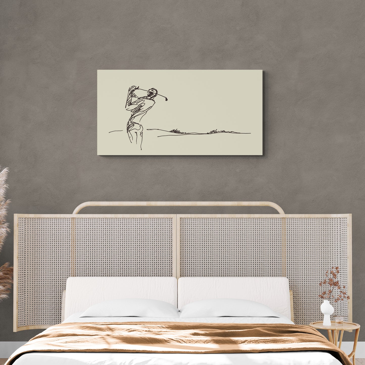 Golf-Wandkunst, Sport-Kunstdruck, minimalistisches Kunstwerk, gerahmte einzeilige Wandkunst, weiß-schwarzer Leinwanddruck, moderne Wandkunst