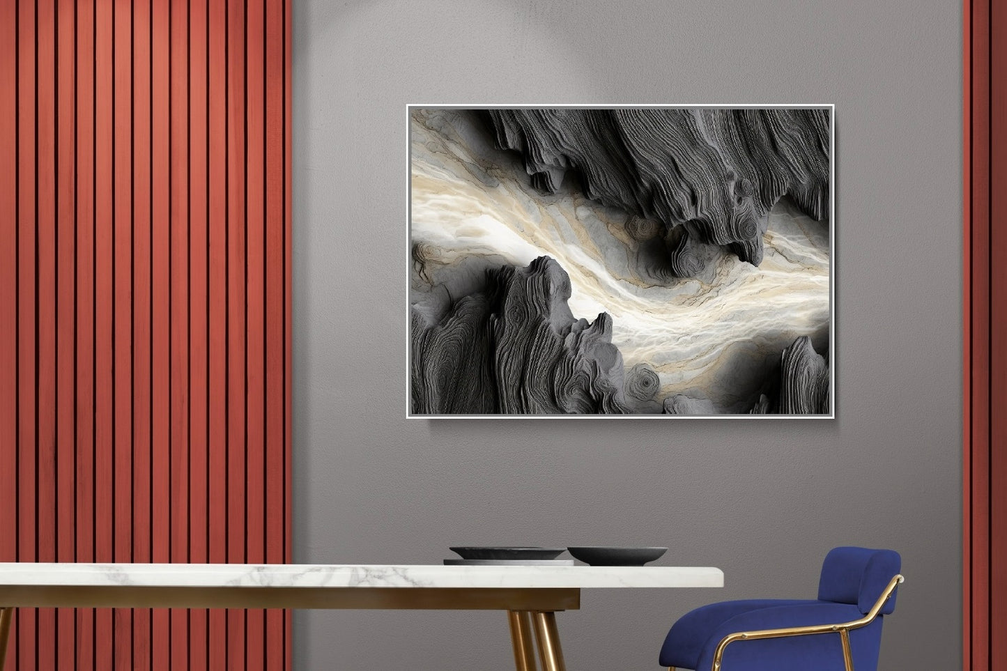 Großer 3D-Leinwanddruck, abstrakte gerahmte Wandkunst, schwebender Rahmen schwarz weiß Kunstwerk, moderne Wohnzimmer Wandkunst, konzeptuelles Schlafzimmer Kunstwerk