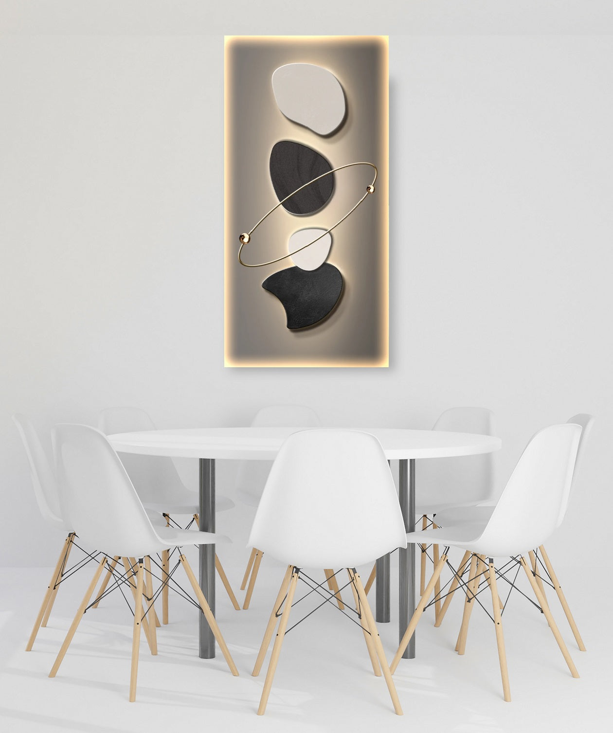 Abstraktes Wanddekor, großer schwebender Rahmen, Wandkunst mit Steinen, zeitgenössischer Leinwanddruck, moderne gerahmte Wandkunst fürs Wohnzimmer