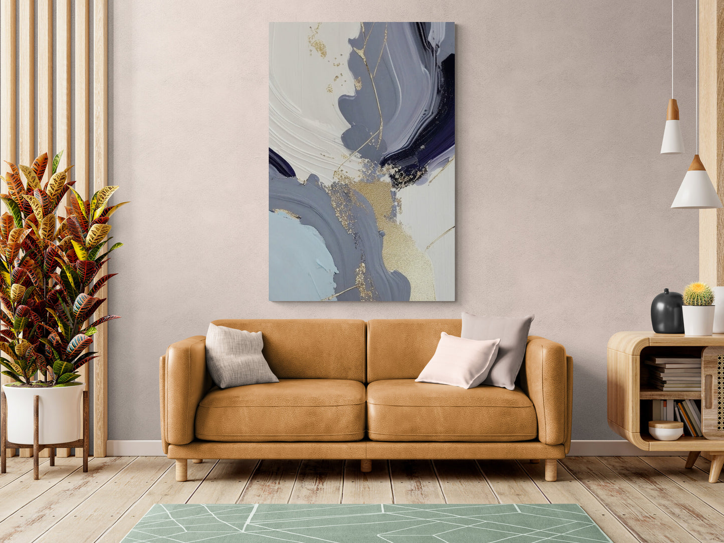Große abstrakte Wandkunst, blauer Leinwanddruck mit schwebendem Rahmen, druckbares Wanddekor, Kunstwerk im Aluminiumrahmen, moderne Wandkunst für das Wohnzimmer