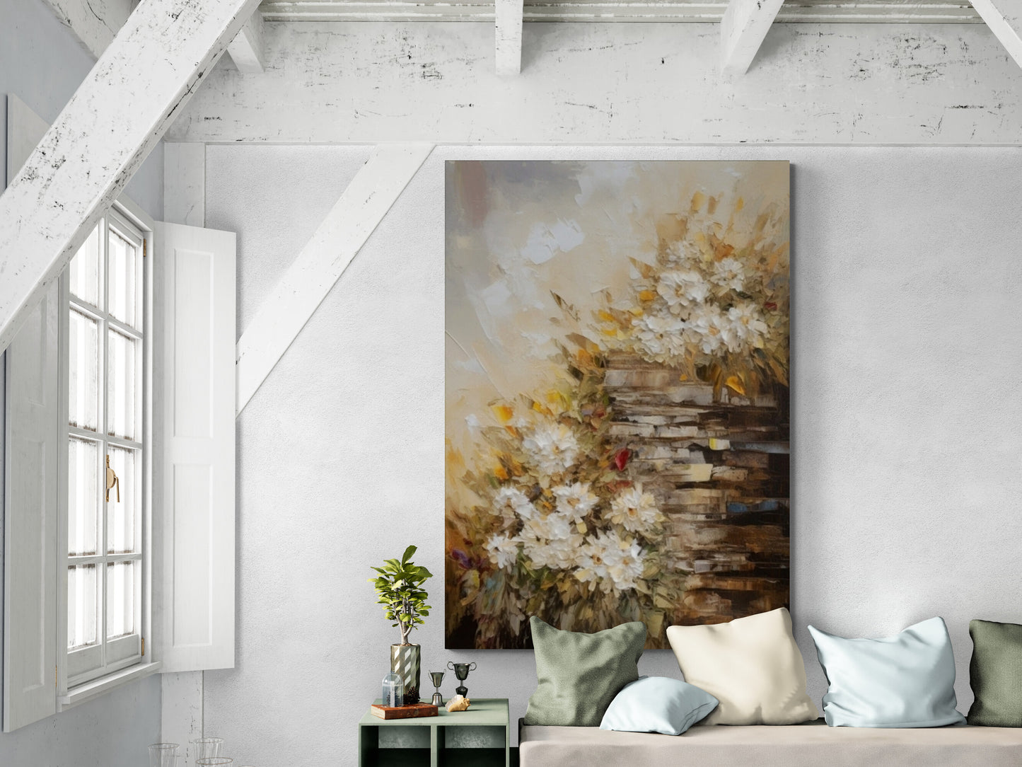 Große florale Wandkunst, botanische Wandkunst mit schwebendem Rahmen, druckbares Blumenkunstwerk, abstrakte Wandkunst fürs Wohnzimmer, moderner Leinwanddruck