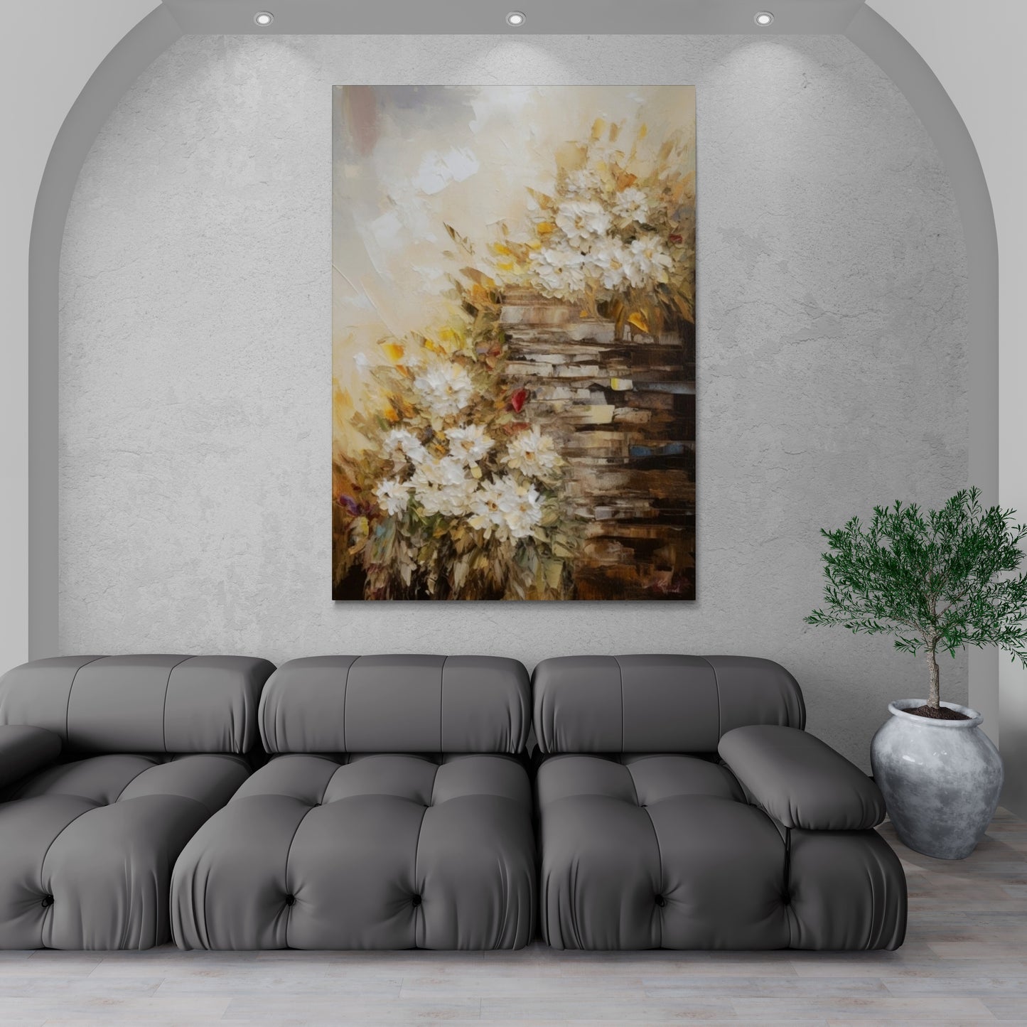 Große florale Wandkunst, botanische Wandkunst mit schwebendem Rahmen, druckbares Blumenkunstwerk, abstrakte Wandkunst fürs Wohnzimmer, moderner Leinwanddruck