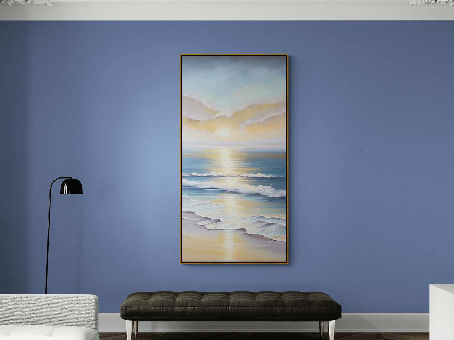 Gerahmter maritimer Kunstdruck, große vertikale Meereslandschaft Wandkunst, Meer Sonnenuntergang Leinwanddruck, Wohnzimmer Wandkunst, Situationship Geschenk