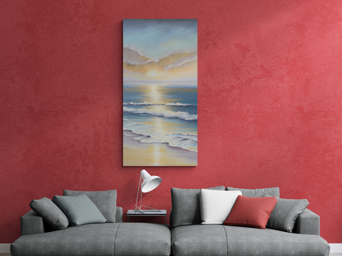 Gerahmter maritimer Kunstdruck, große vertikale Meereslandschaft Wandkunst, Meer Sonnenuntergang Leinwanddruck, Wohnzimmer Wandkunst, Situationship Geschenk