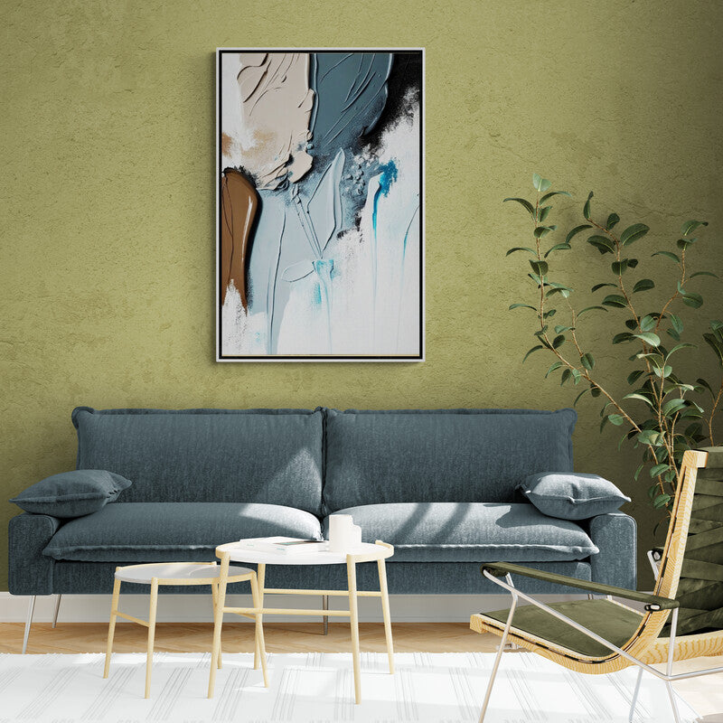 Abstrakte Wandkunst, modernes Leinwandbild, gerahmter Kunstdruck über dem Bett, Wandkunst mit Ölgemälde-Effekt, druckbare blaue Wandkunst fürs Wohnzimmer