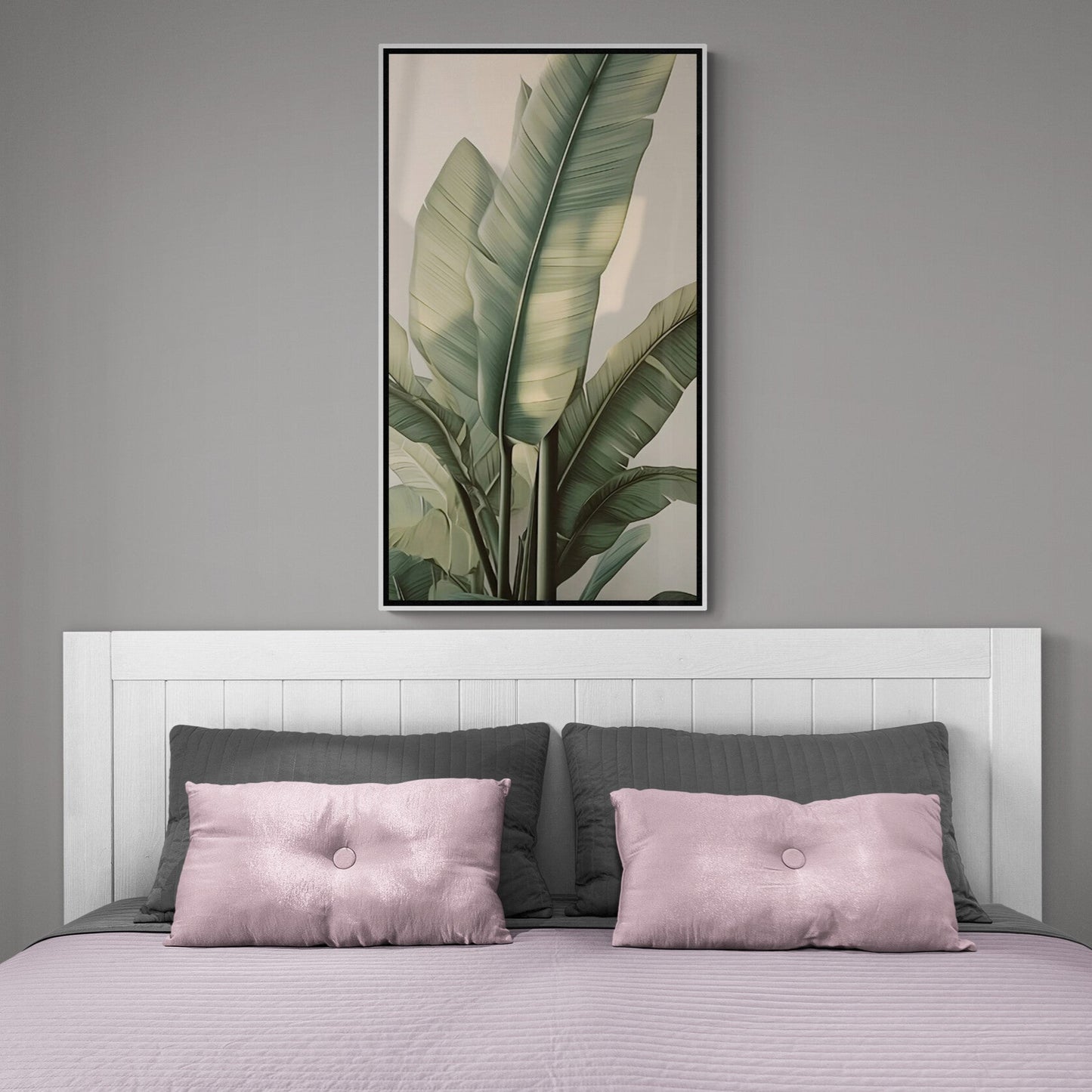 Botanischer Kunstdruck, Bananenblätter Leinwanddruck, gerahmtes Kunstwerk mit Kräutern, großes druckbares Kunstwerk mit Pflanzen, Wohnzimmer Wandkunst, Geburtstagsgeschenk