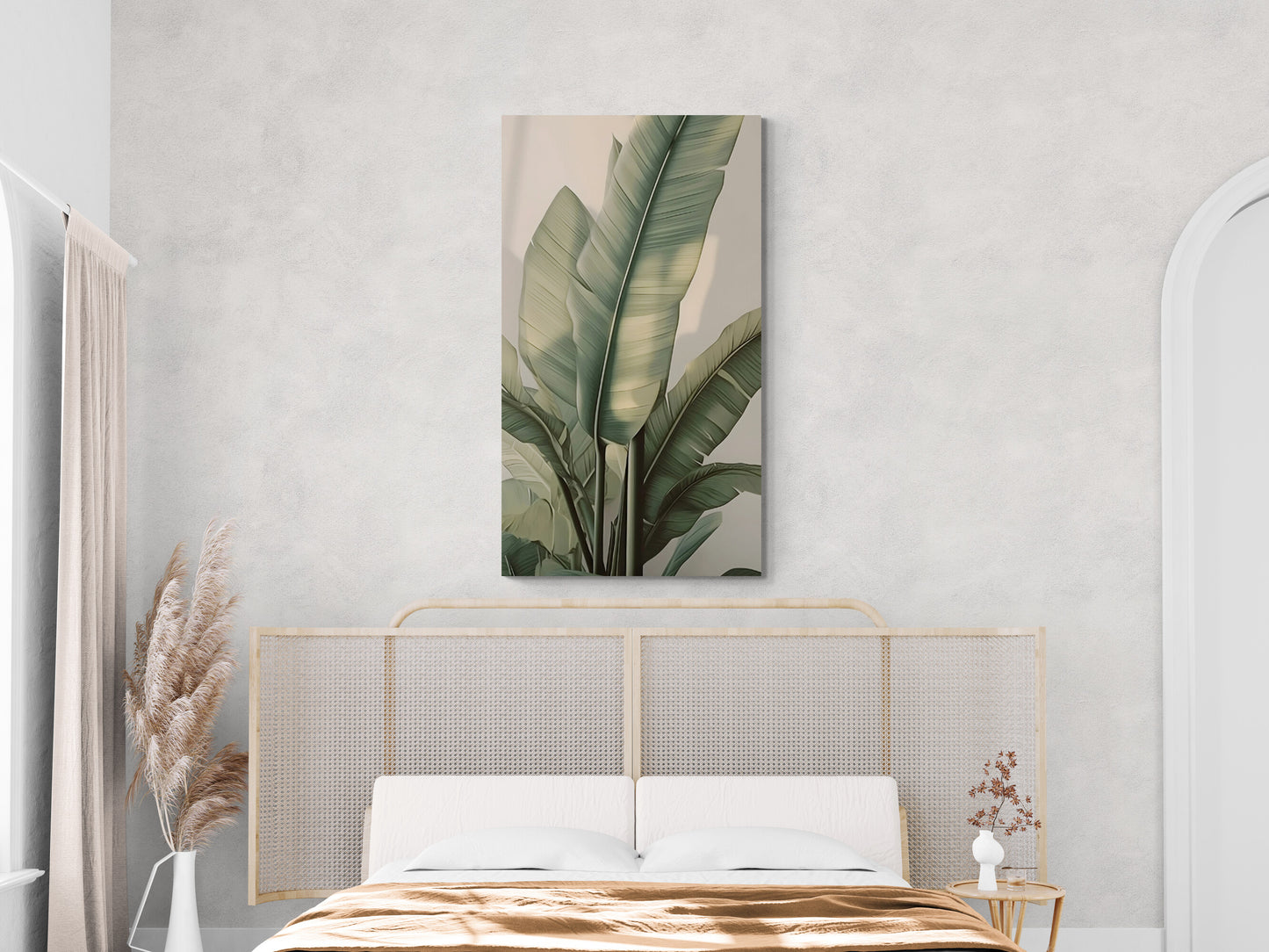 Botanischer Kunstdruck, Bananenblätter Leinwanddruck, gerahmtes Kunstwerk mit Kräutern, großes druckbares Kunstwerk mit Pflanzen, Wohnzimmer Wandkunst, Geburtstagsgeschenk