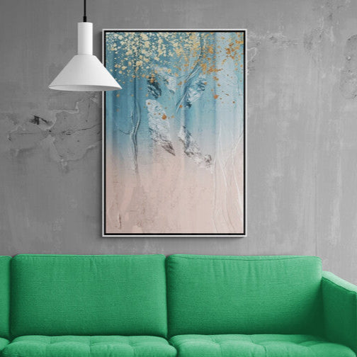 Abstrakte Wandkunst in Blau und Rosa, moderner gerahmter Leinwanddruck, druckbares Kunstwerk fürs Büro, Geschenk zur Wohnungserwärmung