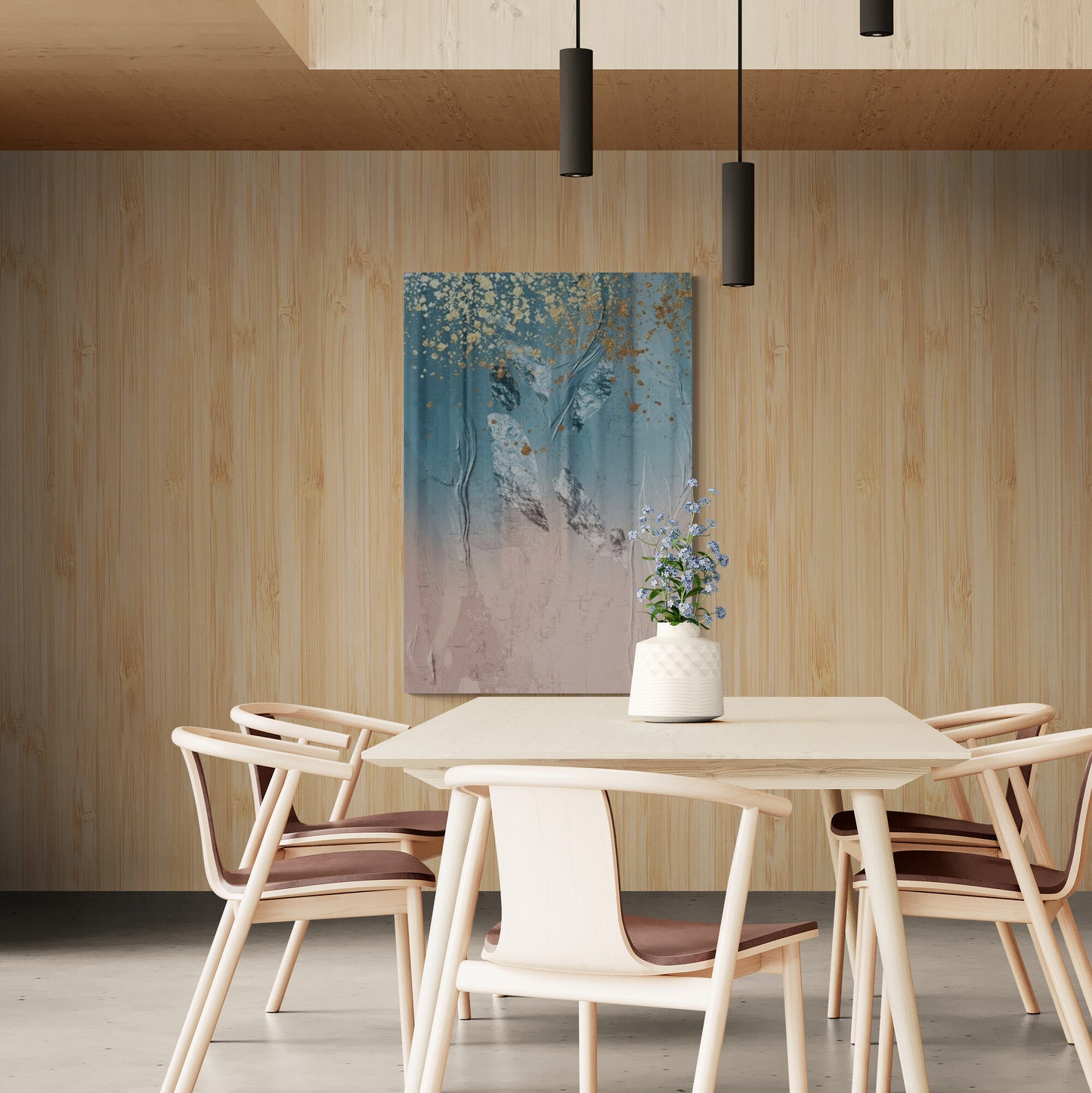 Abstrakte Wandkunst in Blau und Rosa, moderner gerahmter Leinwanddruck, druckbares Kunstwerk fürs Büro, Geschenk zur Wohnungserwärmung