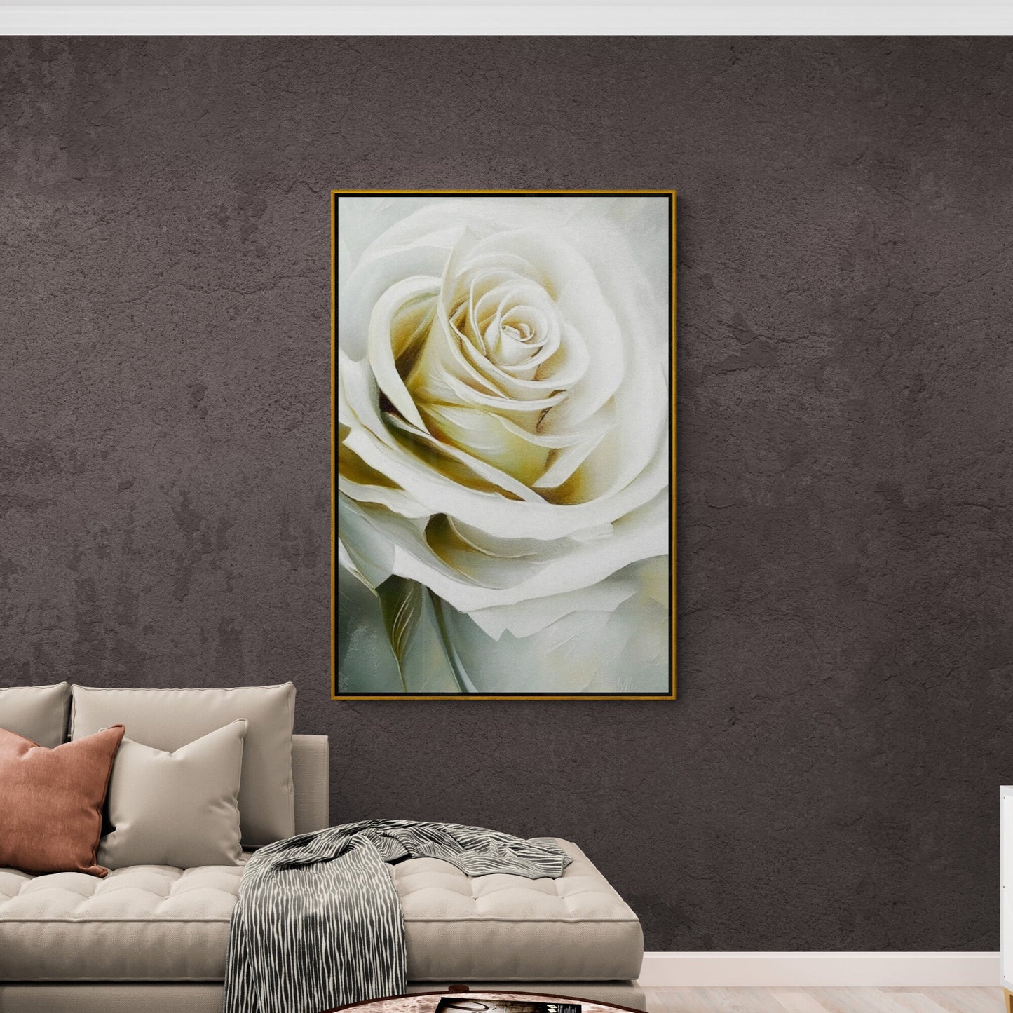 Rosenblumen Wandkunst, großer weißer Rosen Leinwanddruck, gerahmter floraler Kunstdruck, sanfte Wandkunst über dem Bett fürs Schlafzimmer, Geschenk für Sie