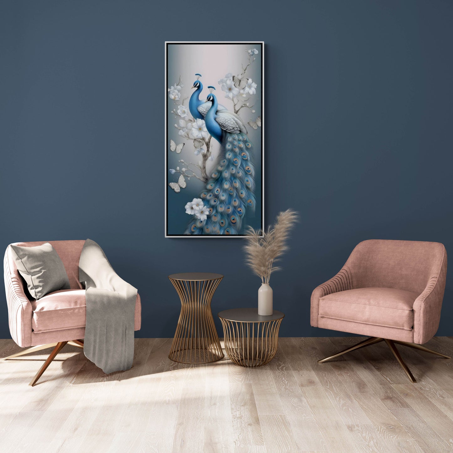 Vögel Wandkunst, gerahmte Wandkunst mit Pfauenbild, Tiere Kunstdruck, großer vertikaler Leinwanddruck, Wohnen