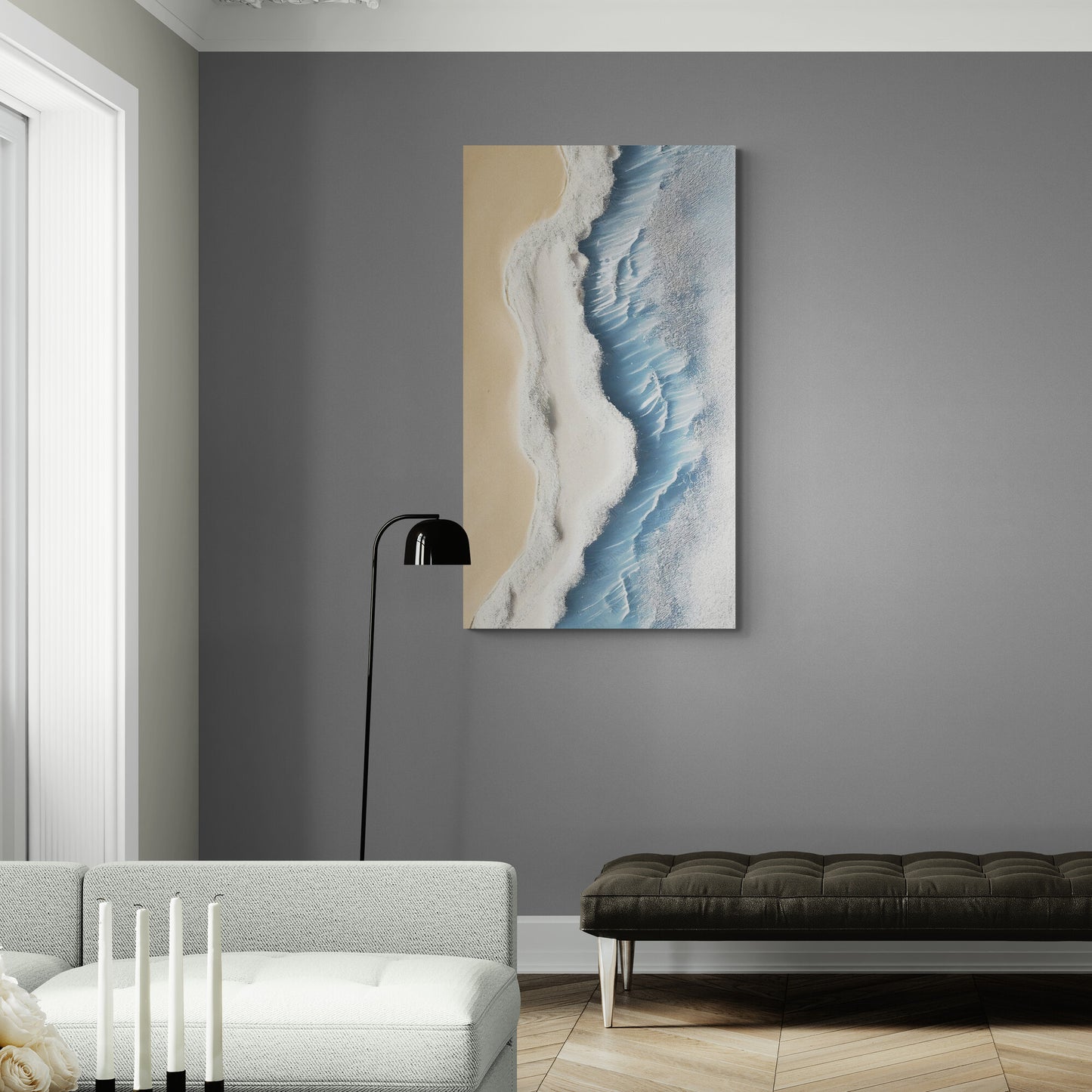 Wandkunst mit Meer und Wasser, gerahmter maritimer Leinwanddruck, abstraktes Wellenkunstwerk, großer Kunstdruck fürs Wohnzimmer, Geschenk für Männer