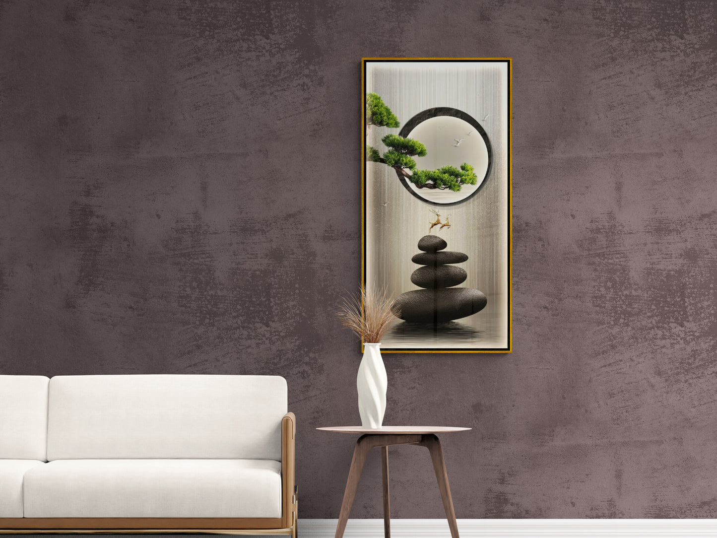 Chinoiserie Kunstdruck, große gerahmte Japandi Wandkunst, asiatisches Motiv Leinwanddruck, vertikale Wandkunst für Wohnzimmer, orientalische Wandkunst, Geschenk für die Patentante