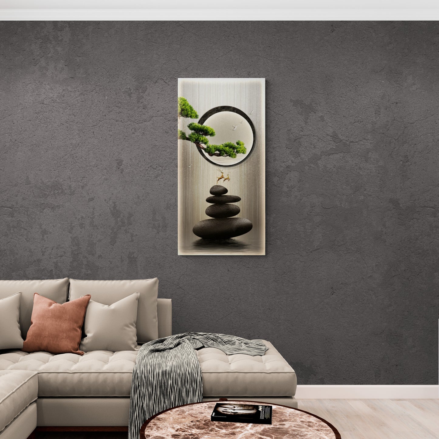 Chinoiserie Kunstdruck, große gerahmte Japandi Wandkunst, asiatisches Motiv Leinwanddruck, vertikale Wandkunst für Wohnzimmer, orientalische Wandkunst, Geschenk für die Patentante