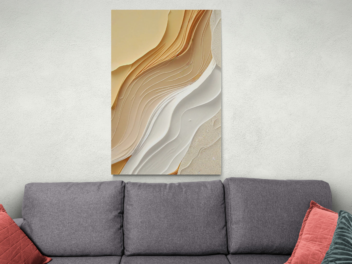 Abstrakte Wandkunst, weißer und beige Wellen Leinwanddruck, modernes zeitgenössisches Kunstwerk, Schlafzimmer Wandkunst, Geschenk für den Chef