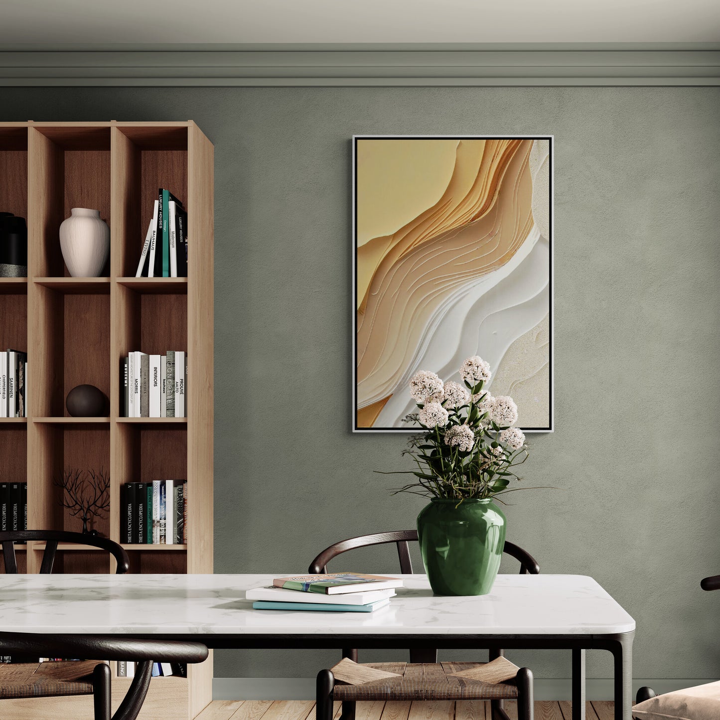 Abstrakte Wandkunst, weißer und beige Wellen Leinwanddruck, modernes zeitgenössisches Kunstwerk, Schlafzimmer Wandkunst, Geschenk für den Chef