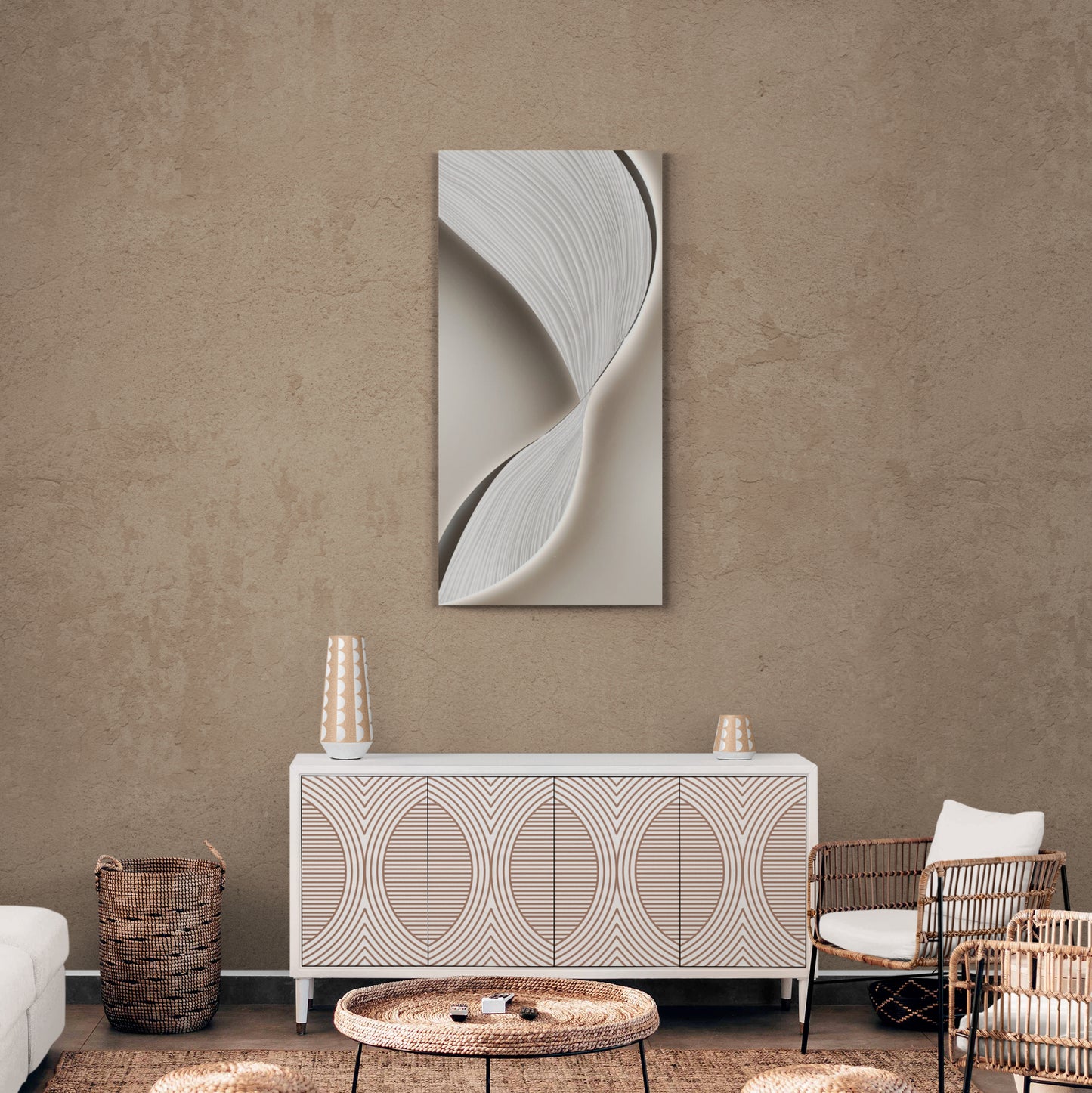 Abstrakte Wellenwandkunst, großer gerahmter Leinwanddruck, grau-weißer Kunstdruck, Geschenk für ihn, moderne Bürowandkunst