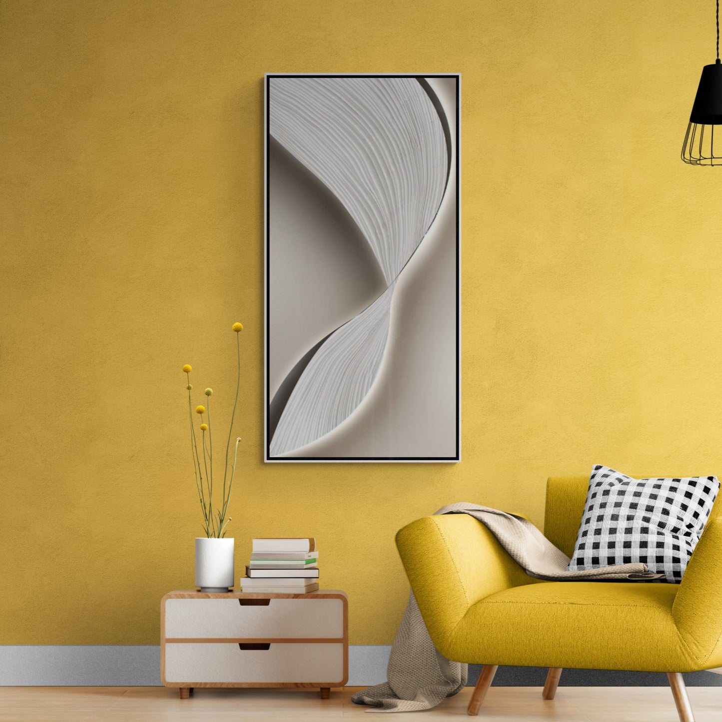 Abstrakte Wellenwandkunst, großer gerahmter Leinwanddruck, grau-weißer Kunstdruck, Geschenk für ihn, moderne Bürowandkunst