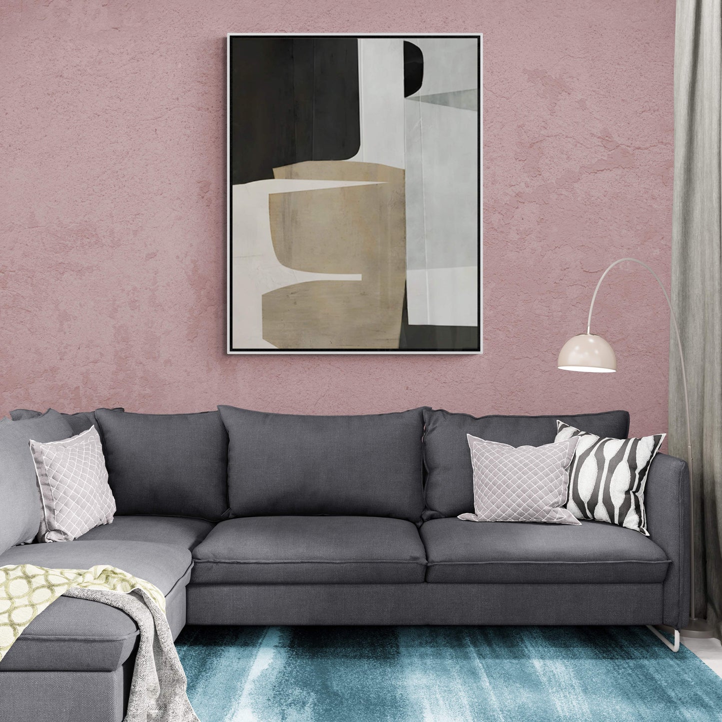 Geometrische Wandkunst, abstrakter Leinwanddruck, gerahmtes zeitgenössisches Kunstwerk, großes Wanddekor, Wandkunst über dem Bett, Wandkunst im Wohnzimmer