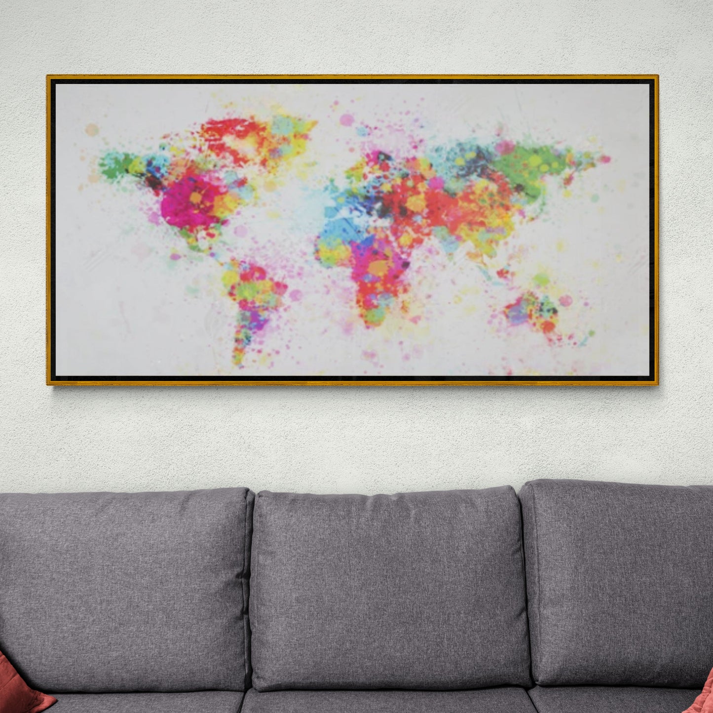Leinwanddruck mit Weltkarte, abstrakte Wandkunst, farbenfrohes Kunstwerk, gerahmte Wandkunst, horizontale Wandkunst über dem Bett, Leinwanddruck fürs Büro