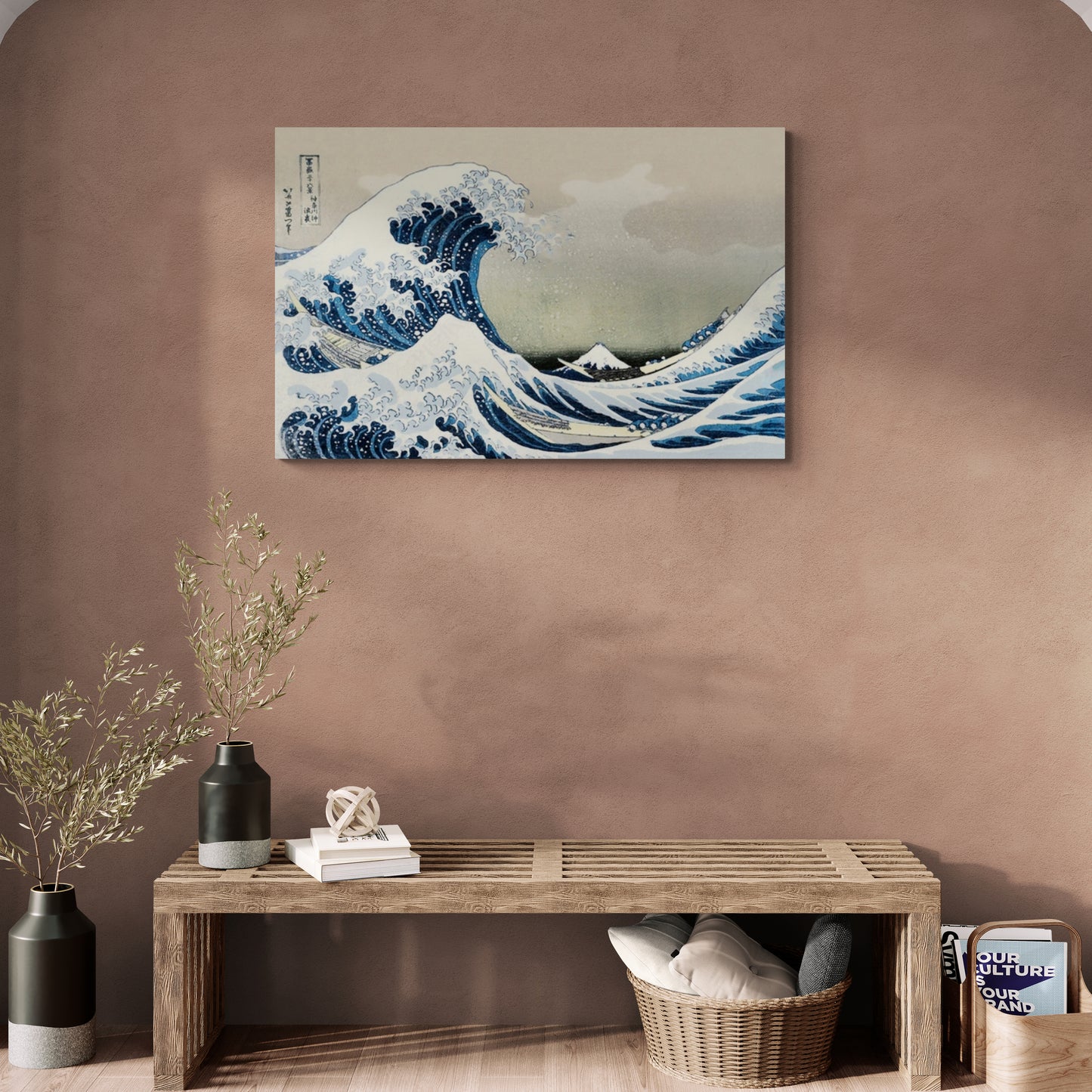 Chinoiserie Wandkunst, gerahmtes maritimes Kunstwerk, orientalischer Wellen-Leinwanddruck, Meereslandschaft Wandkunst, großer orientalischer Kunstdruck, Geschenk-Wandkunst