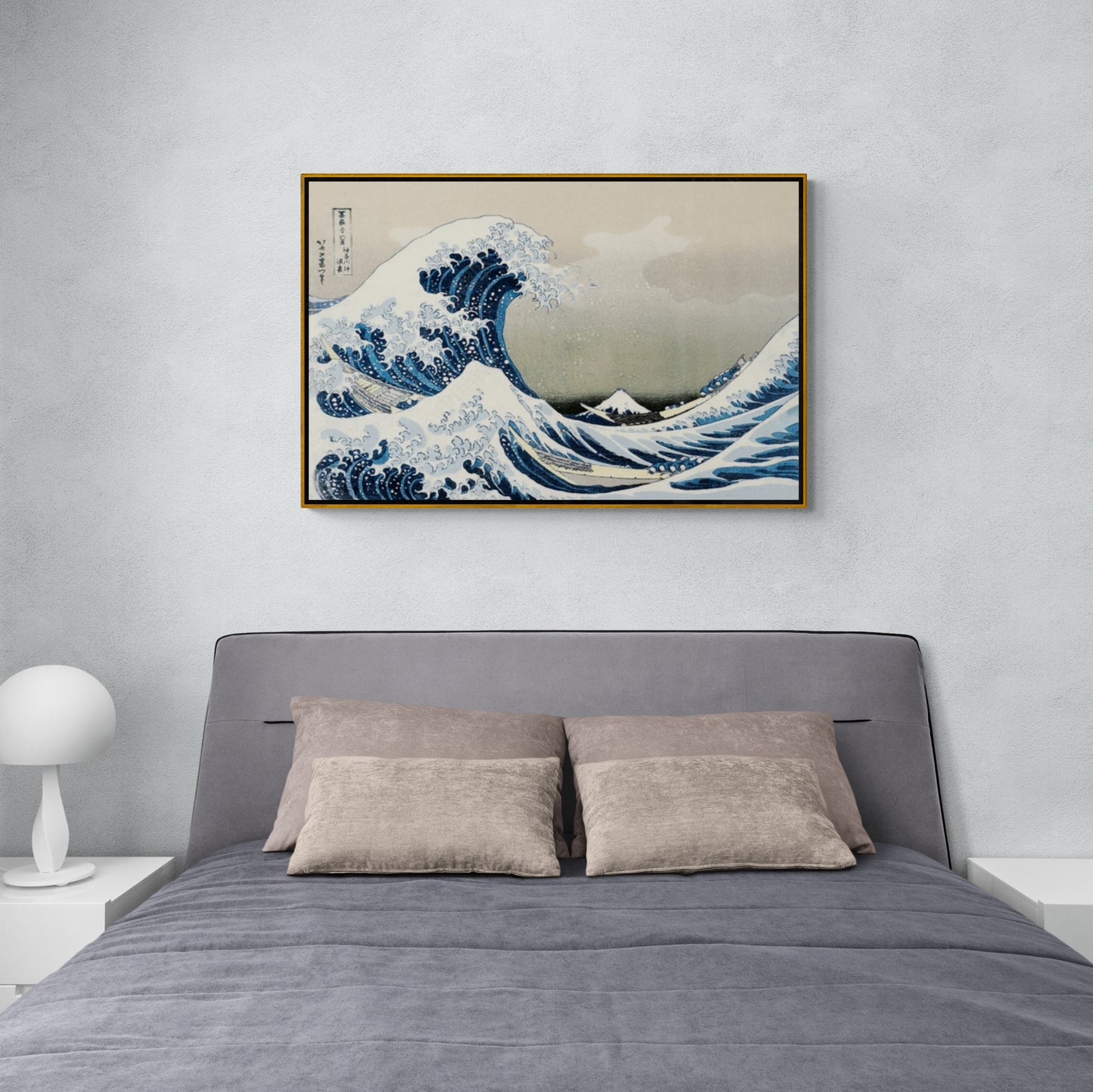 Chinoiserie Wandkunst, gerahmtes maritimes Kunstwerk, orientalischer Wellen-Leinwanddruck, Meereslandschaft Wandkunst, großer orientalischer Kunstdruck, Geschenk-Wandkunst